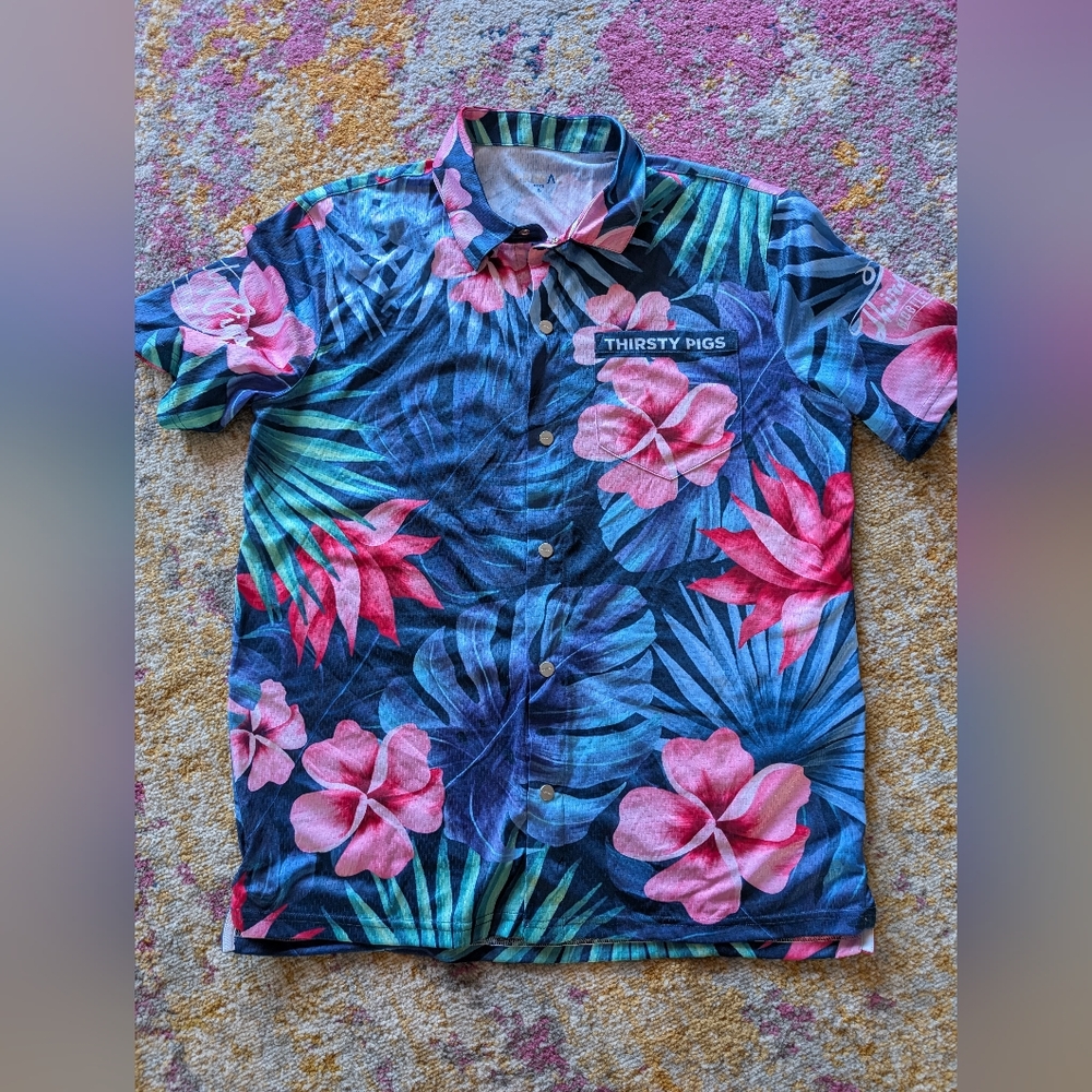 Thirsty Pigs Aloha Floral Button-Up Cycling Shirt